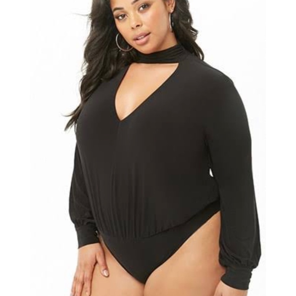 Forever 21 Plus Size Cutout Bodysuit Black , 2X